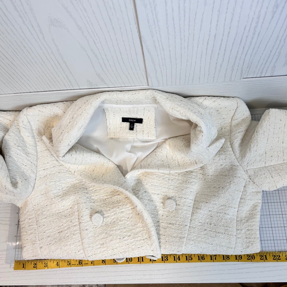 DREW Blazer White Textured Double Breasted Size L Made in USA Coquette Glam - Picture 4 of 8